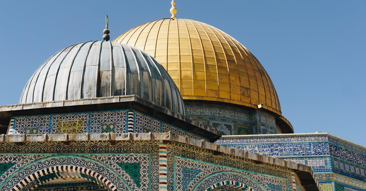 Brightly detailed capture of the iconic Dome of the Rock in Jerusalem, showcasing intricate Islamic architecture.
